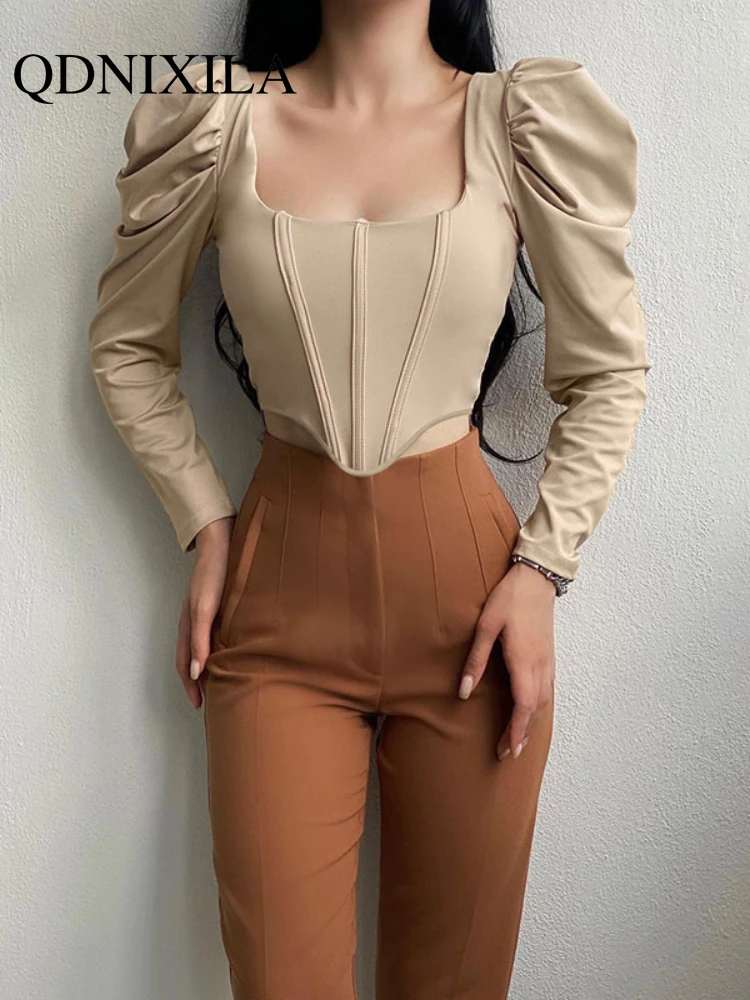 

New In Summer Women's Retro Square Collar Sexy Fishbone Corset Short Tops Women Sexy Tops Woman Tshirts Shirts for Women Tops