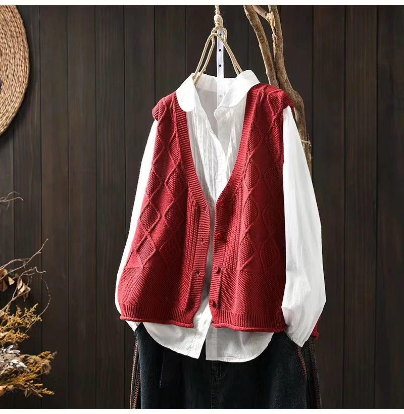 Хлопковый жилет вязаный кардиган женский весенний новый художественный для