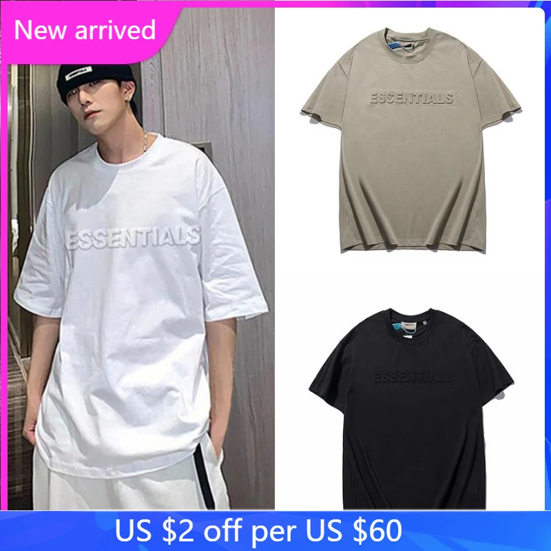 

Essentials Tshirt 1:1 Quantity Embossed Letter Loose Short Sleeve Men's and Women's Couple Essentials T-Shirts