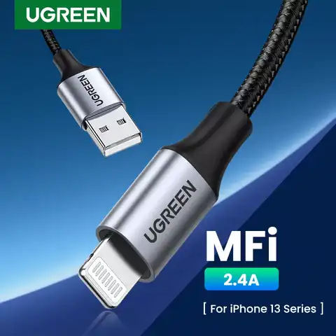 USB-кабель UGREEN MFi для iPhone 13 Mini 2,4 А, быстрая зарядка Lightning для iPhone 13 Pro Max X XR 11 8 7, зарядный кабель для телефона