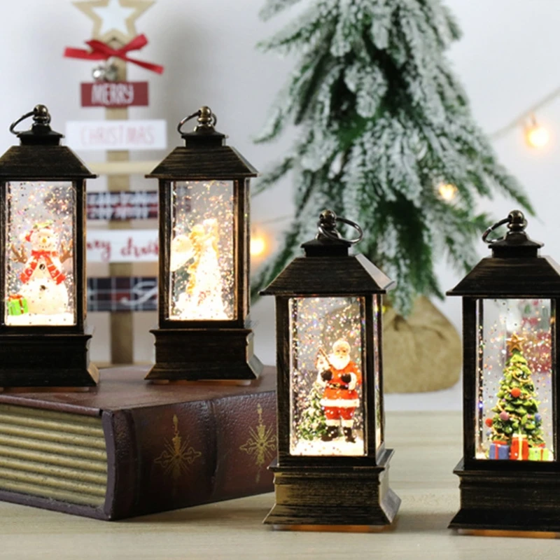 Фото Рождественский светодиодный светильник C6UE в виде снежного шара, на батарейках, подвесной ночник с водяным блеском и Санта-Клаусом, снеговиком, праздничный Декор №5