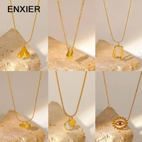 enxier 316l stainless steel gold color geometric pendent for women fashion classic femme party jewelry accessories