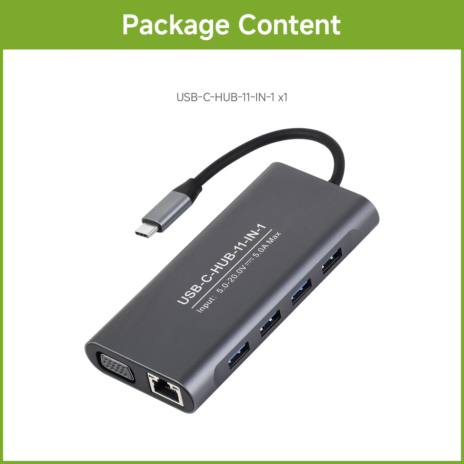 Фото Многофункциональный USB-C хаб Waveshare 11-в-1, порт Ethernet RJ45 100 Мбит/с, корпус из алюминиевого сплава, Plug and Play, 4K@30 Гц №1