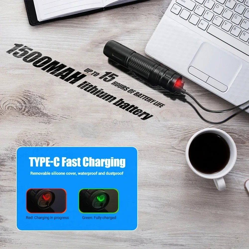 Фонарик 880 люмен перезаряжаемый 1500 мАч встроенный аккумулятор 18650 тактический