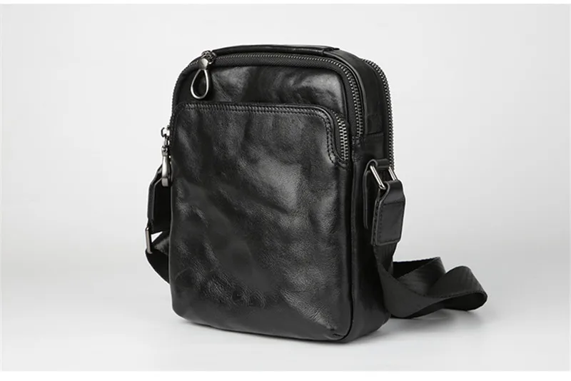 Retro fashion casual first layer cowhide men's mini black shoulder messenger bag outdoor daily teenager real leather phone bag
