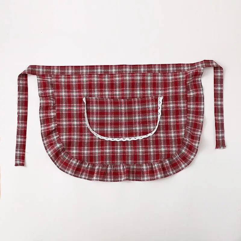 

Хлопковый клетчатый фартук с половиной талии; Кухонная рабочая одежда, устойчивая к пятнам, товары для домашней кулинарии