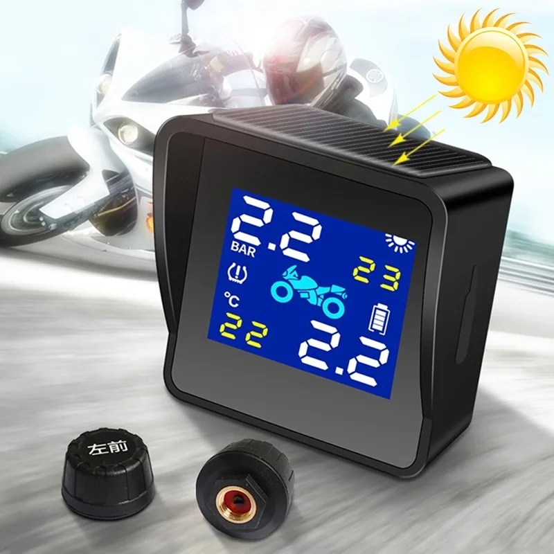 Universal Motorcycle Wireless High Precision Solar Energy TPMS Tire Pressure Alarm System External Tire Monitor