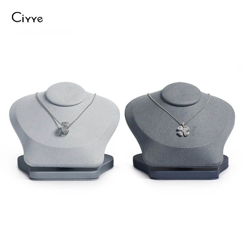Ciyye Grey PU Leather Necklace Display Bust Necklace Showing Mannequins Jewelry Display Prop for Cabinet