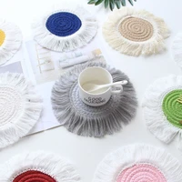 northern europe macrame cup pad bohemia tablecloth table mat pure handmade cotton braid non slip insulation coaster for kitchen