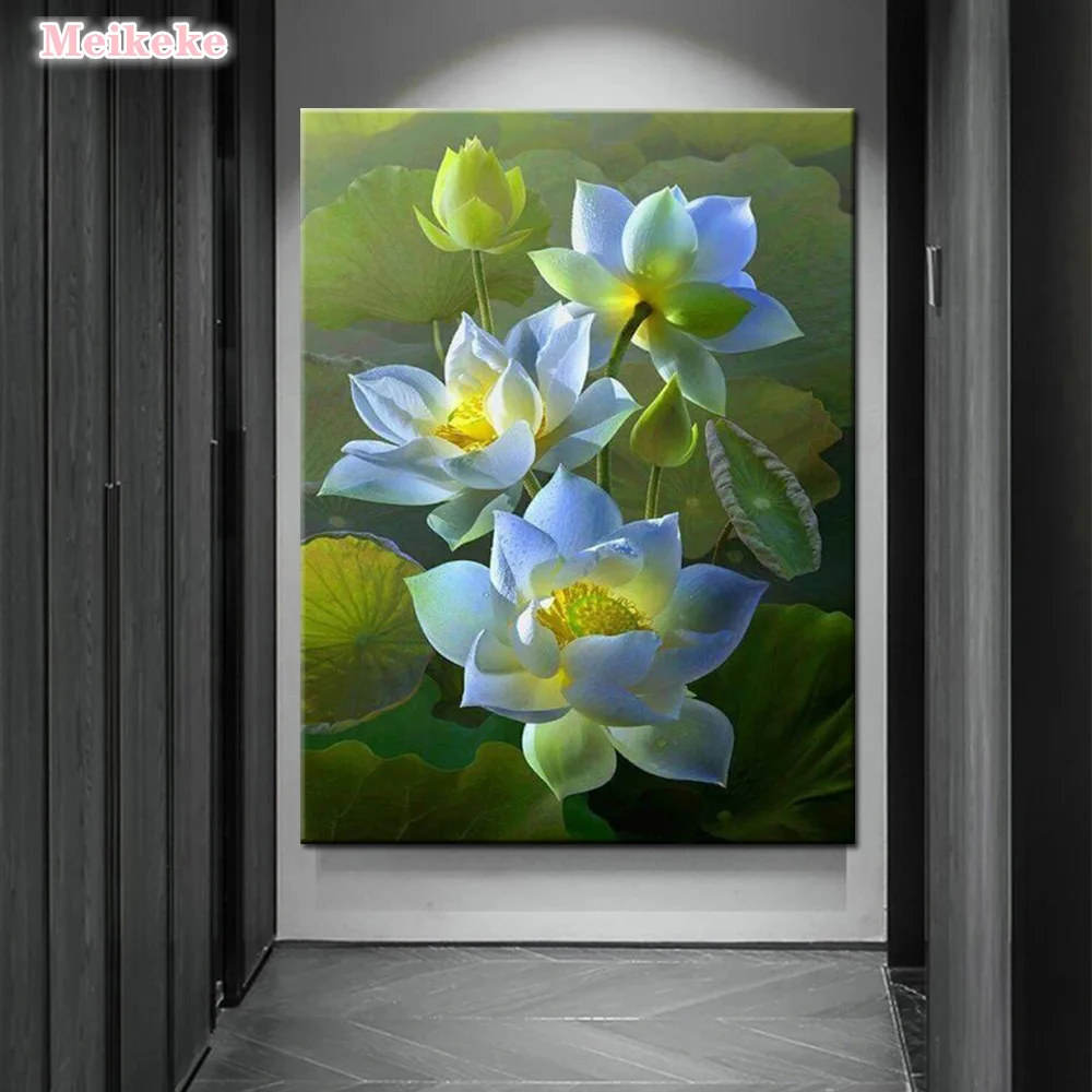 

Алмазная 5D картина «сделай сам» с цветами, вышивка крестиком, лотос, полноразмерная/круглая Алмазная вышивка, вышивка стразы, мозаичный Дек...