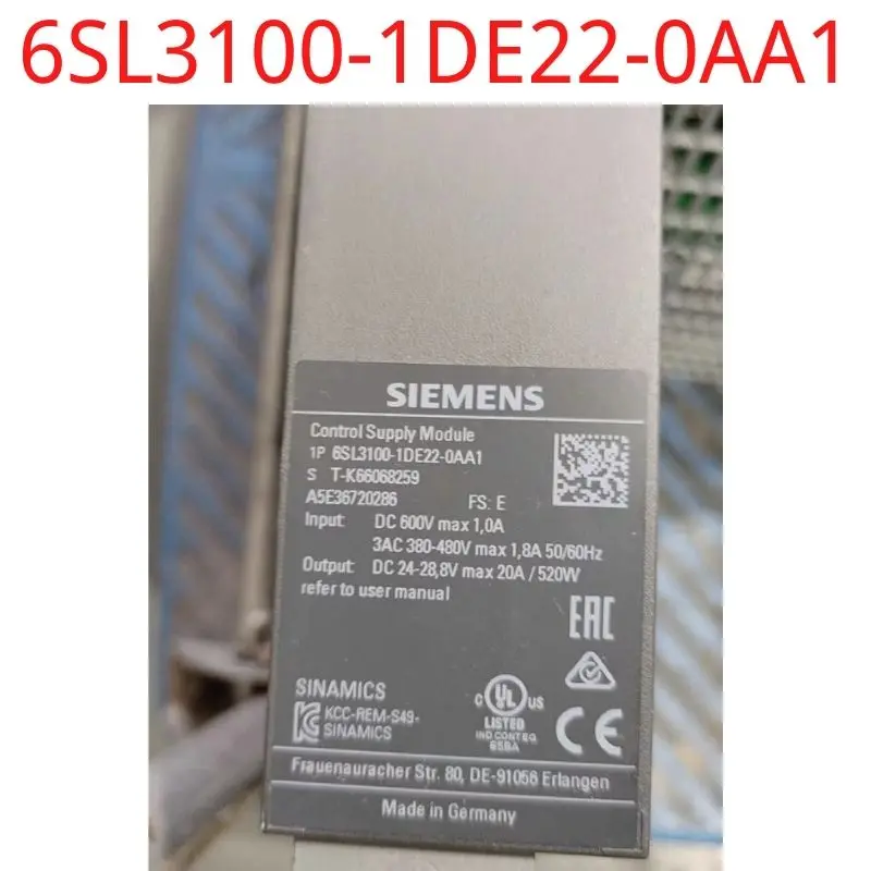 

Used 6SL3100-1DE22-0AA1 SINAMICS CONTROL SUPPLY MODULE INPUT: 600 V DC/3-PH. 380-480 V 50/60 HZ OUTPUT: 24..28.V DC +/-2%, 20 A