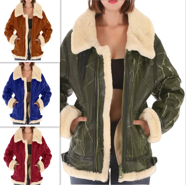 

Женское зимнее меховое пальто, женская зимняя куртка из искусственного меха, Женская утолщенная теплая уличная одежда с меховым воротником, женская одежда, шерстяные пальто