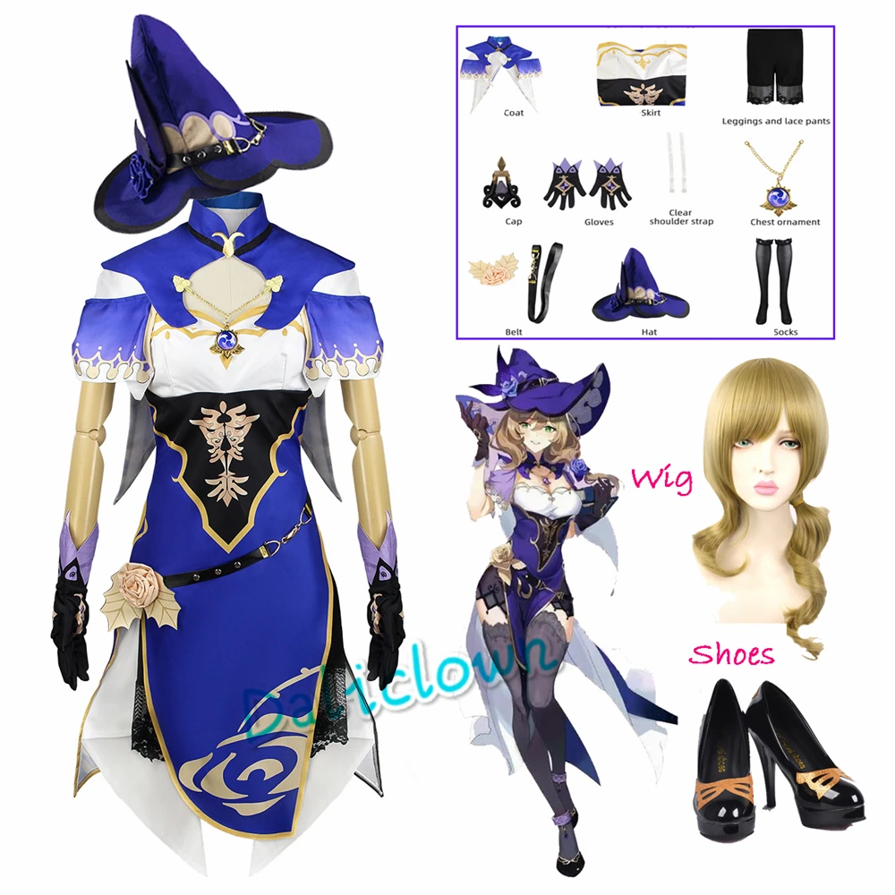 

Game Genshin Impact Lisa Minci Cosplay Costume Lisa Wig Shoes Librarian Sexy Dress Maid Outfit Woman Halloween Costume Plus Size