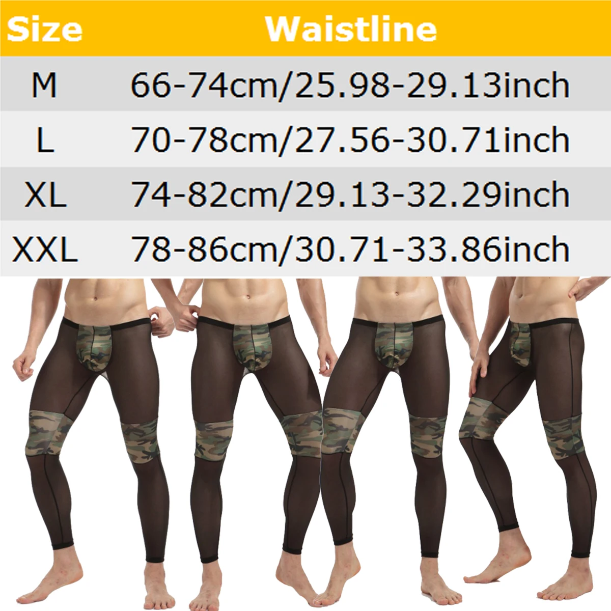 YUFEIDA Mens Sexy Camouslage Mesh Long Johns Sexy Transparent Camouflage Man Sleep Bottom Underwear Lounge Joggers Men Leggings