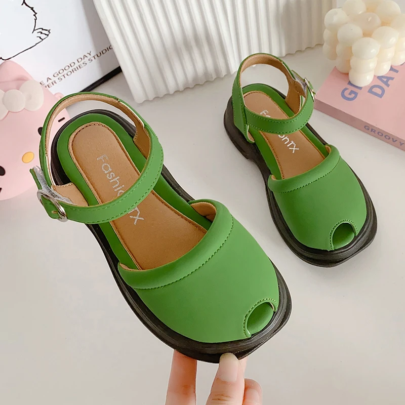 

Cool Princess Shoes Kids Fashion Solid Color Soft Non-slip Children Roman Sandals for Girls Hook & Loop Multicolour Casual Shoes