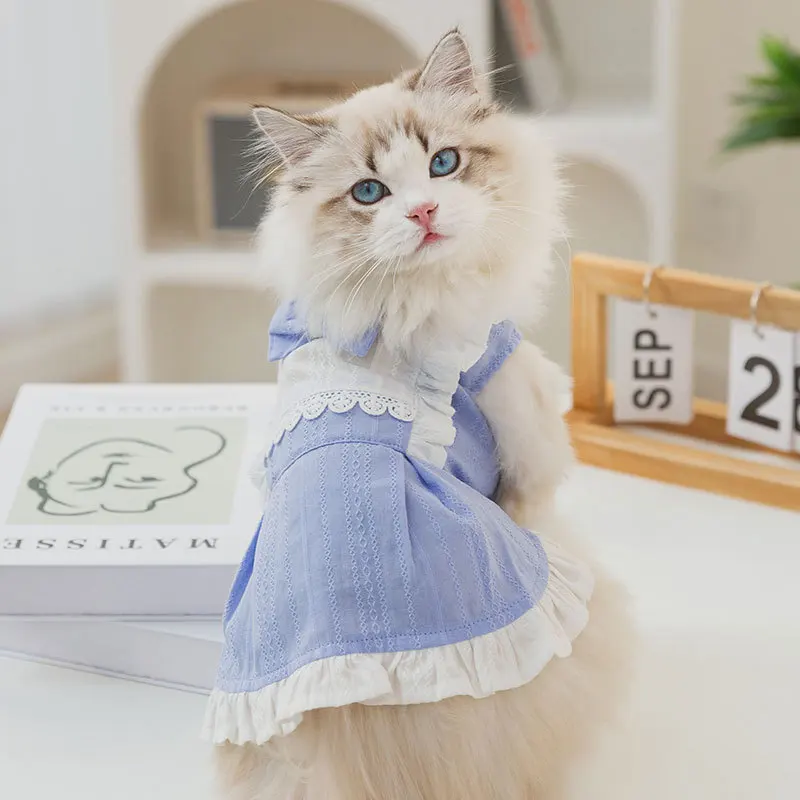 

Ruffle Dress Dog Clothes Puppy Lacework Bow Small Dogs Clothing Cat Spring Summer Thin Yellow Blue Korean Fashion Girl Pet Items