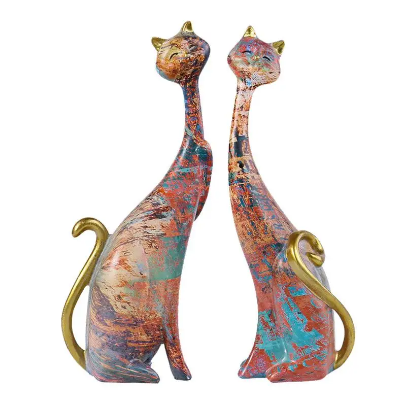 

Couple Cat Statue Resin Figurines Oil Painting Lovers Cat Sculpture Abstract Tabletop Ornaments Office Home Interior Decoration