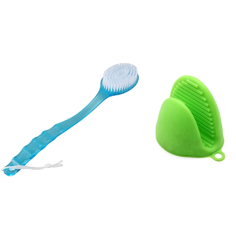 

Long Handled Body Bath Shower Back Brush With Oven Mitts Silicone Heat Resistant Pinch Mitts