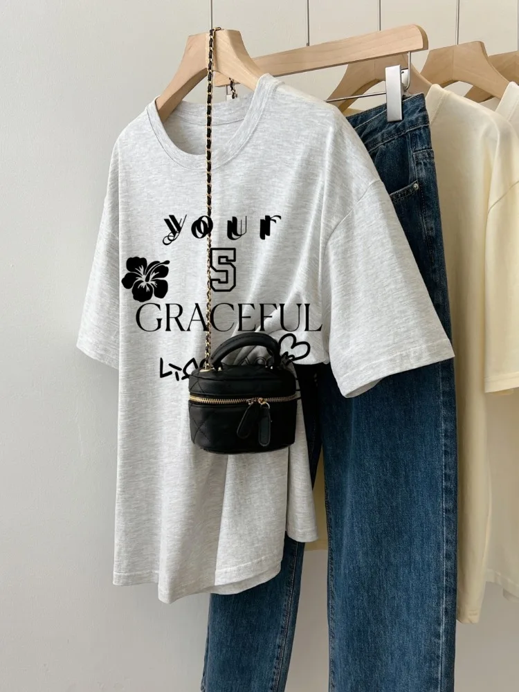 Футболка женская оверсайз с графическим принтом 2024 хлопок 100%