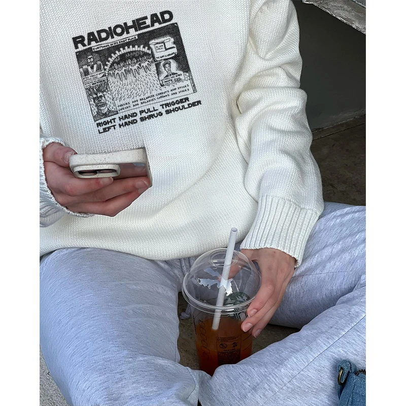 Женский трикотажный свитер в стиле хип-хоп с графическим принтом