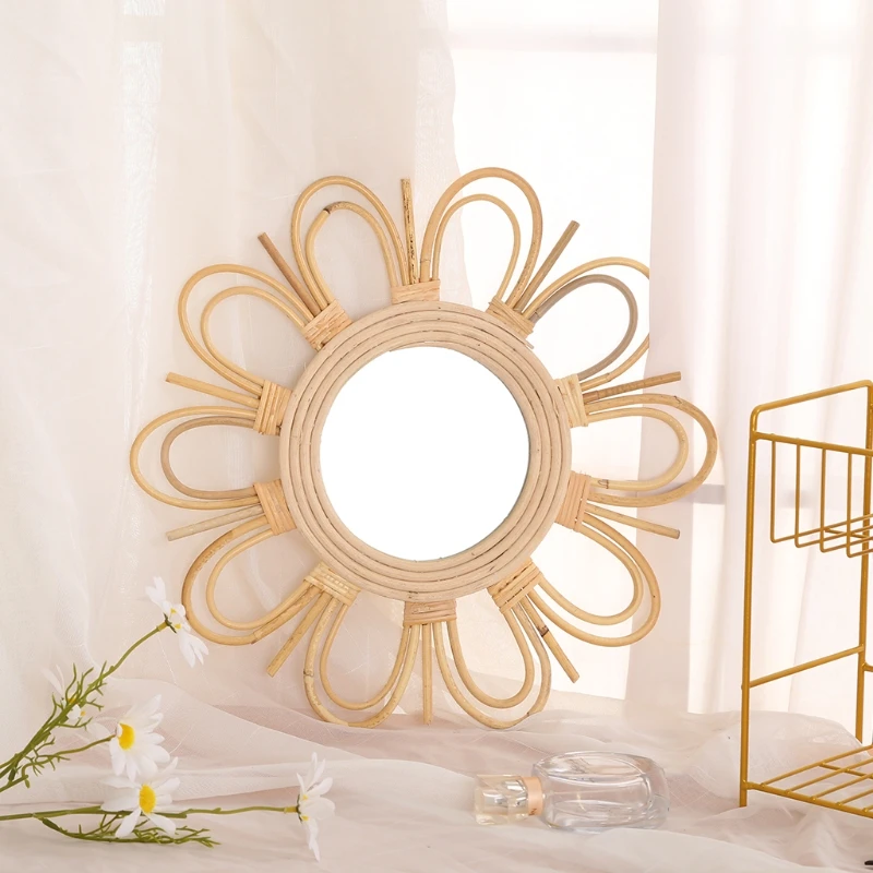 

2 Size Woven Rattan Dressing Mirror Innovative Art Decoration Makeup Mirrors Bathroom New Arrive
