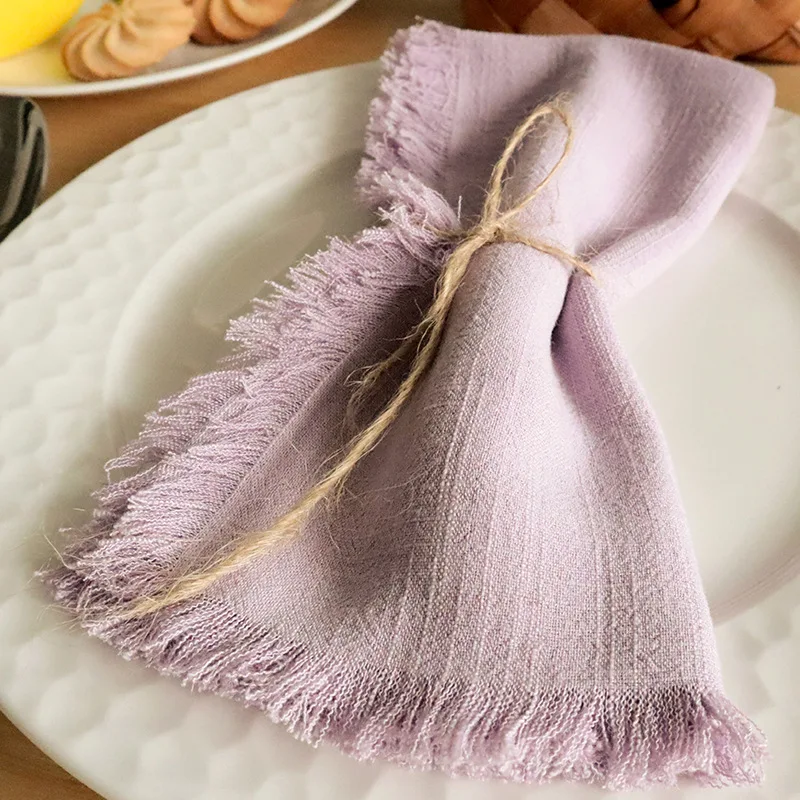 

4pcs/set Cotton Line Cloth Napkins with Fringe 45x45cm Handmade Dining Table Towels For Dinner, Party, Wedding Table Decor