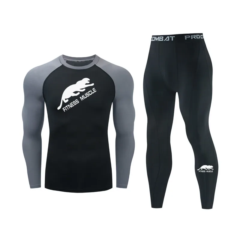 Мужские комплекты для бега компрессионные спортивные костюмы быстросохнущие
