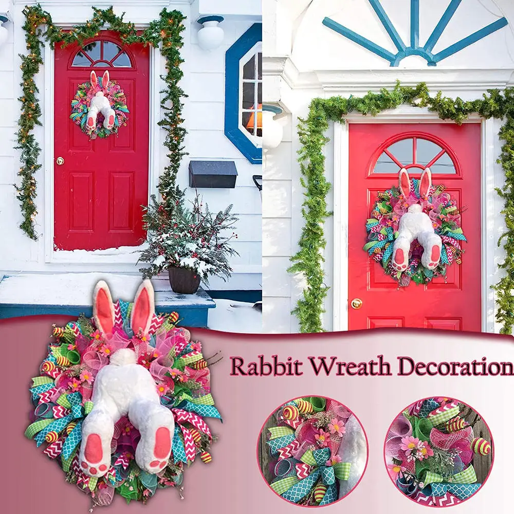 

2023 New Easter Gnome Rabbit Wreath Pvc Cloth Door Wall Oranments Bunny Garlands Party Home Decorations Accessories 50x40cm