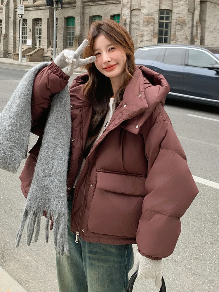 Женский пуховик Ankela с красным капюшоном зима 2024 новый модный дизайн верхняя