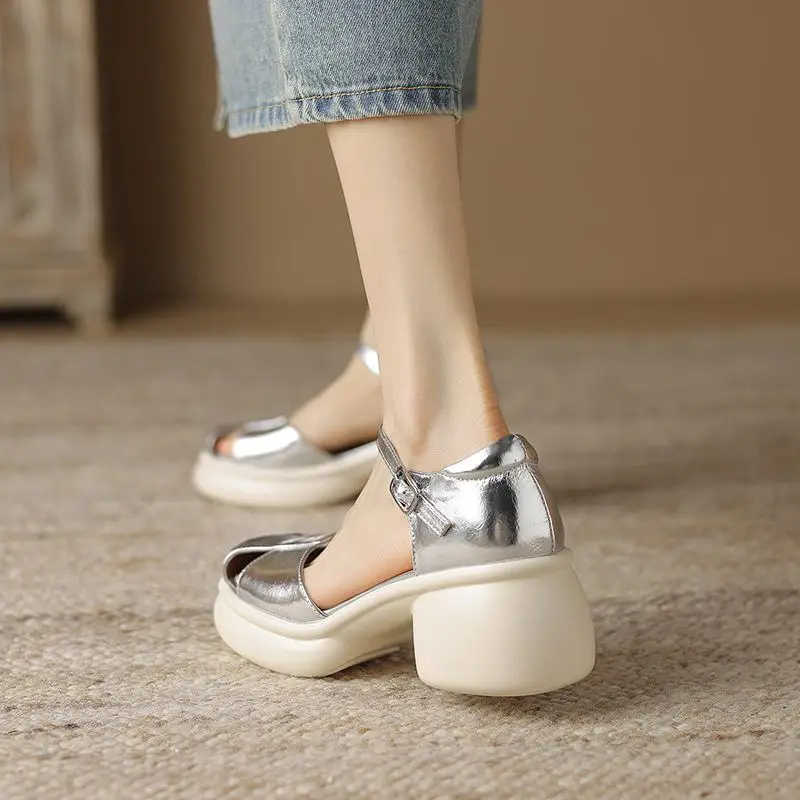 Женские туфли-лодочки из коровьей кожи на платформе