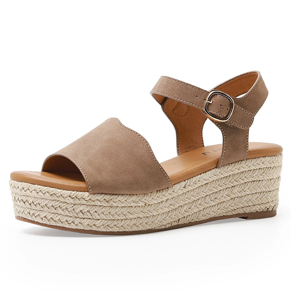 

Summer Fashion Straw Woven Women's Sandals Buckle Casual Female Shoes Solid Ladies Platform Wedge Non-slip Shoes ks182
