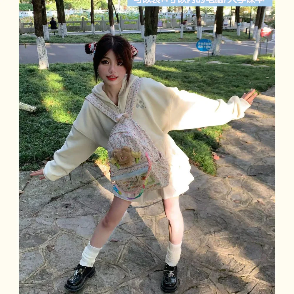 Y2K Korean Women Casual Kawaii Book Bag Mini Soft Cute Bear Backpack Student Bags Schoolbag Kids Travel Girls Ladies Backpacks