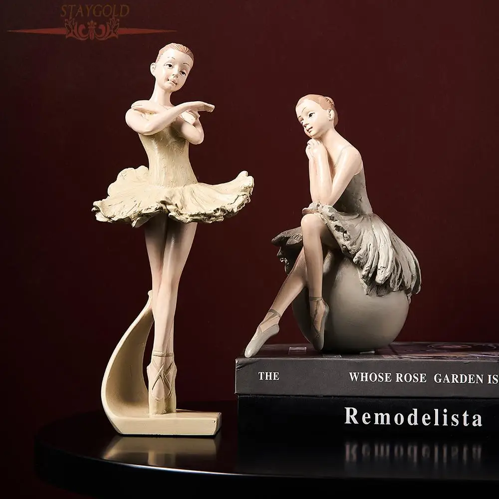 

European style Ballet girl Sculpture Resin Desktop Statues Creative Characters Gift for Girlfriend Angel Figurines Home Decor