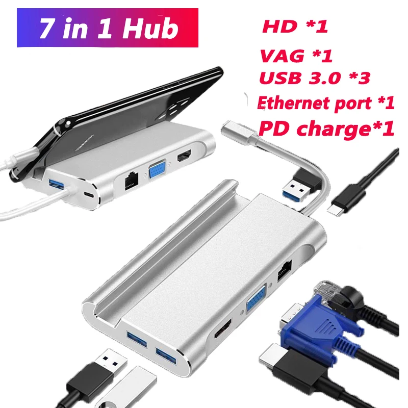 

Usb C Dock Hub USB 3.0 Type C VGA RJ45 PD HDMI-compatible Docking Station Adapter Converter for Laptop USB-C HUB Dex Station