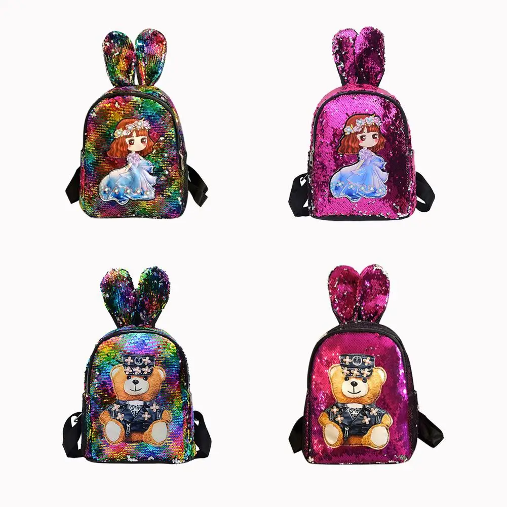 

Hot Sale Backpacks Delicate Design Lovely Rabbit Ear Backpack Girls School Book Bag Cartoon Sequin Casual Knapsack