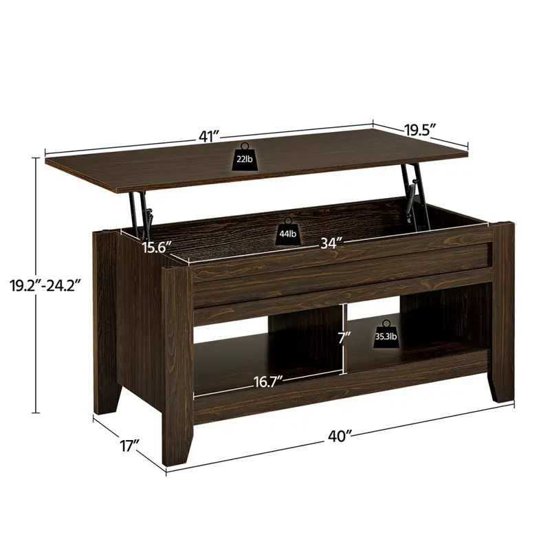 

Wood Lift Top Coffee Table with Storage, Espresso