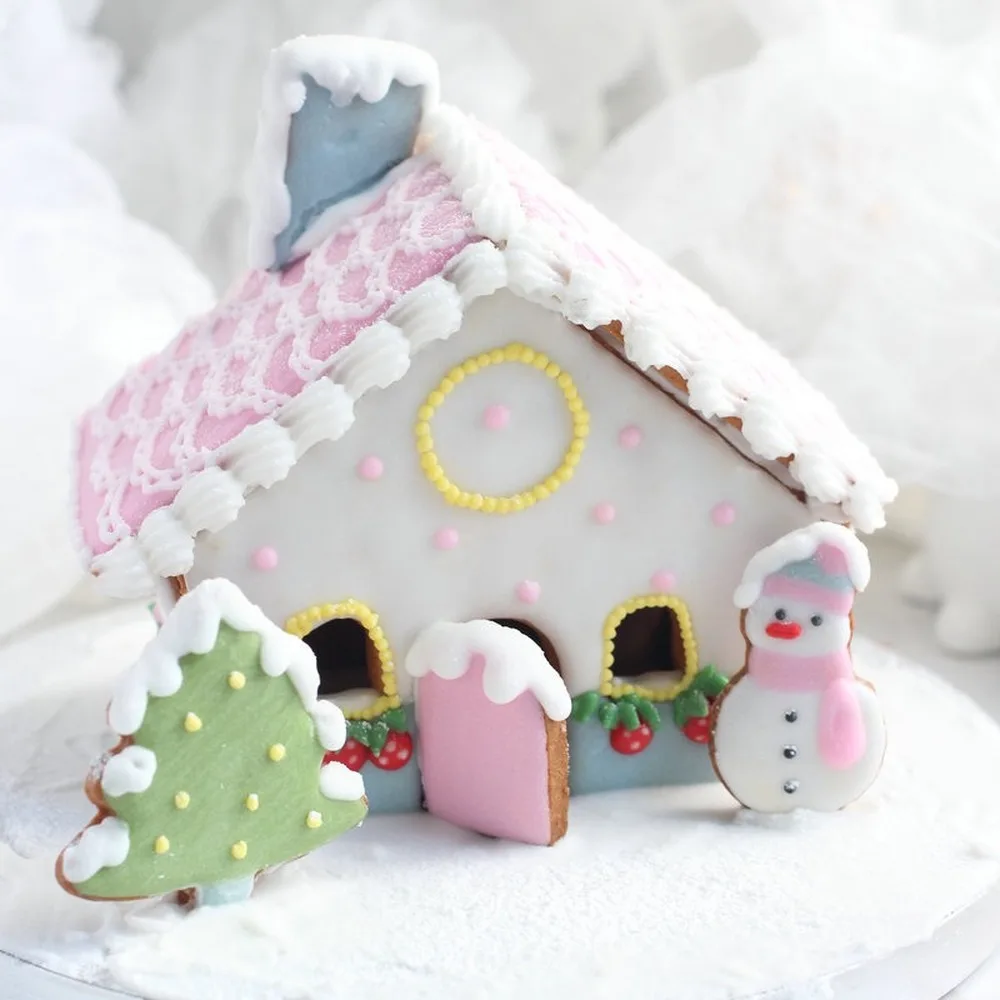 8pcs plastic cookie cutter set 3d christmas gingerbread house mould diy biscuit mold pastry cake stamp baking tools accessories free global shipping