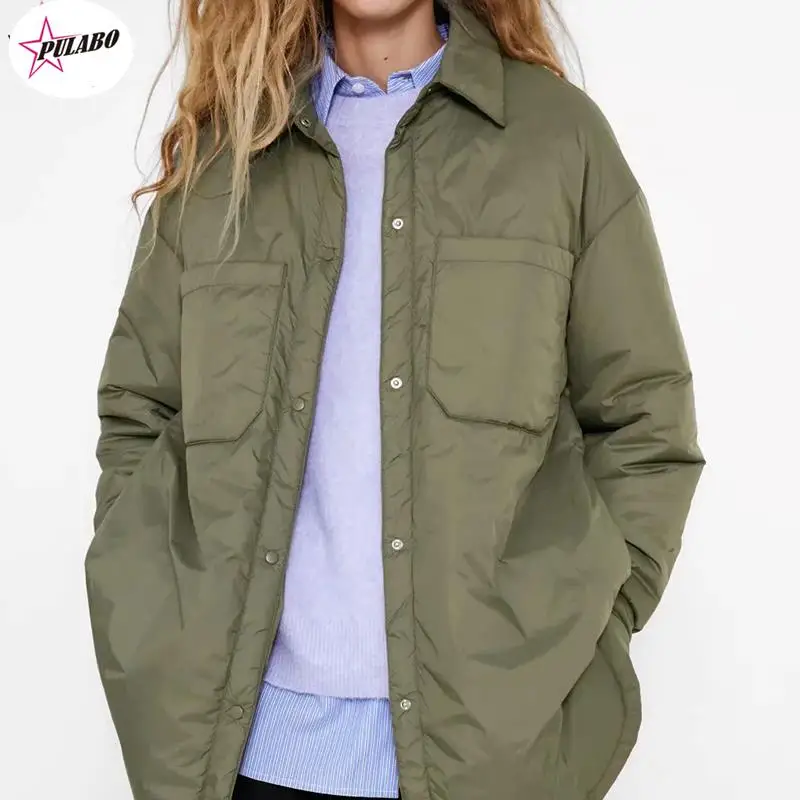 

Za Women's Shirts Jackets Thin Parka Oversize Shirt Coats Femme Armygreen Outerwear Coats Bf Long Sleeve Khaki Coat Trf PULABO