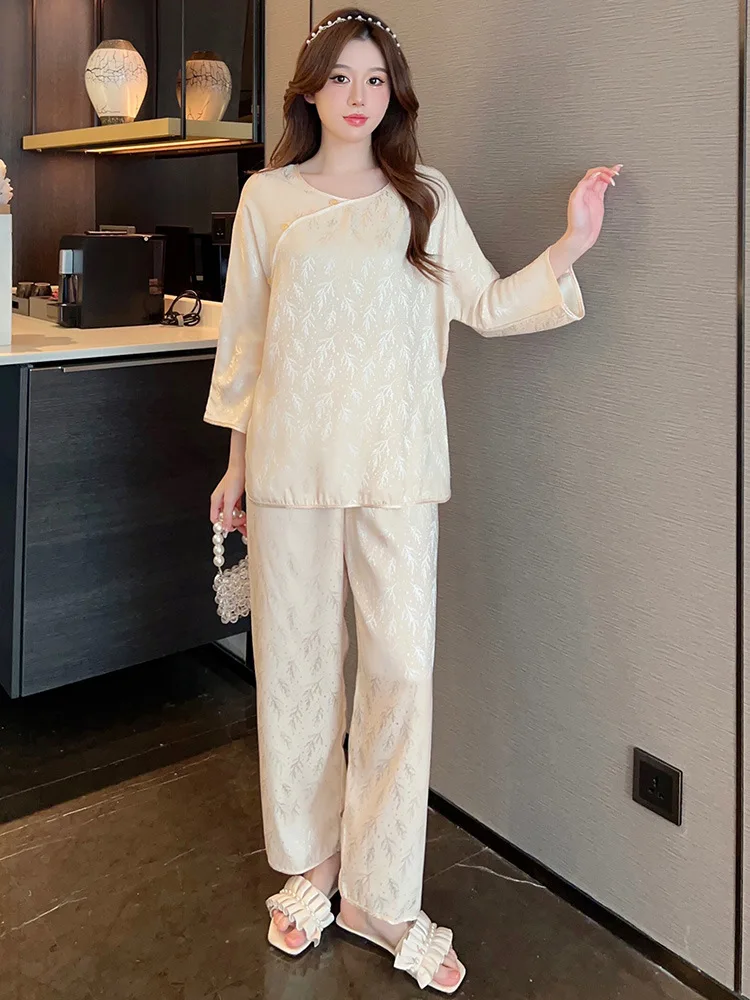 2 шт. жаккардовый Атласный пижамный комплект с круглым вырезом летняя одежда для