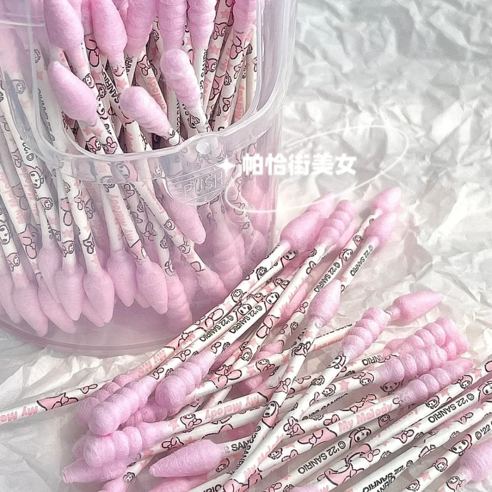 

180pcs Cinnamoroll Kuromi Hello Kitty Pochacco MyMelody Sanrio Cartoon Disposable Double-ended Sanitary Swabs Anime Toy for Girl