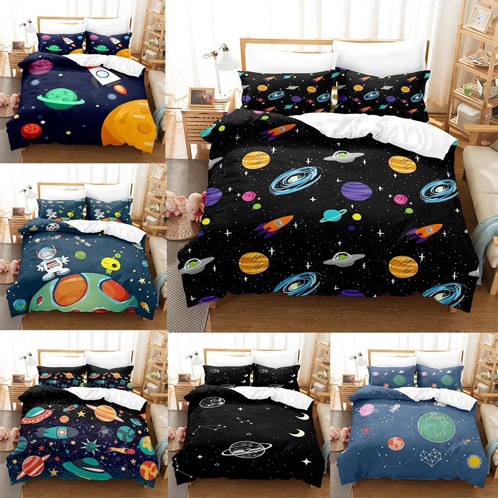 

Комплект постельного белья с мультяшным космическим рисунком, одеяло, покрывало с рисунком Галактики, королевы, королевы, планеты, пододеяльник для подростков, детей, мальчиков
