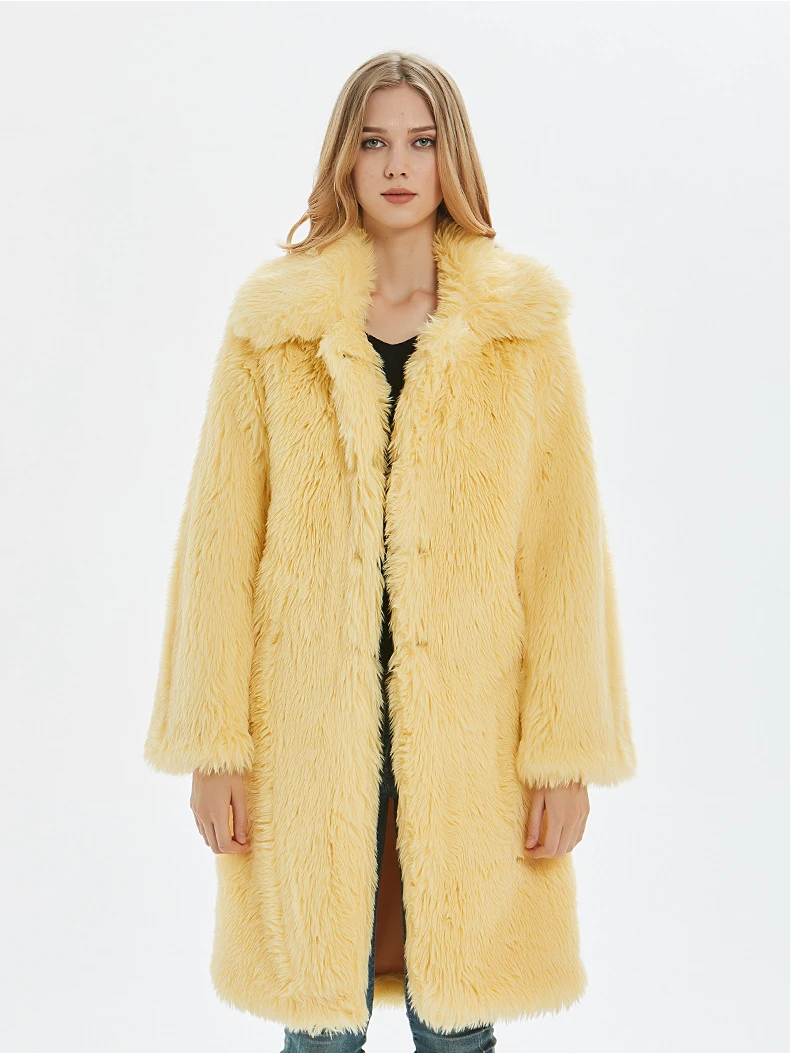 Women's Imitation Fur Coat Autumn and Winter Women's Lapel Coat Plush Warm Coat Long Imitation Fur Coat Women Faux Fur Coat