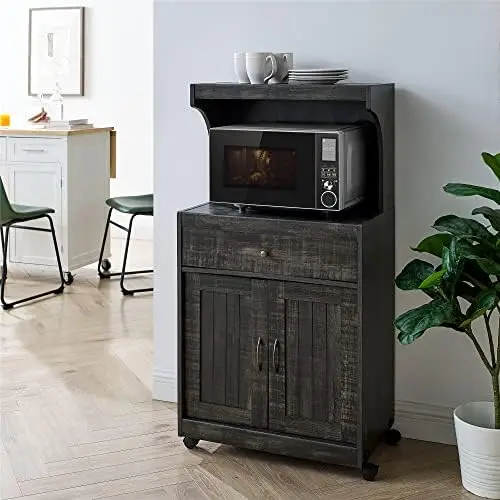 

Microwave Cart with Double Door Cabinet, 1 Drawer, and Top Shelf