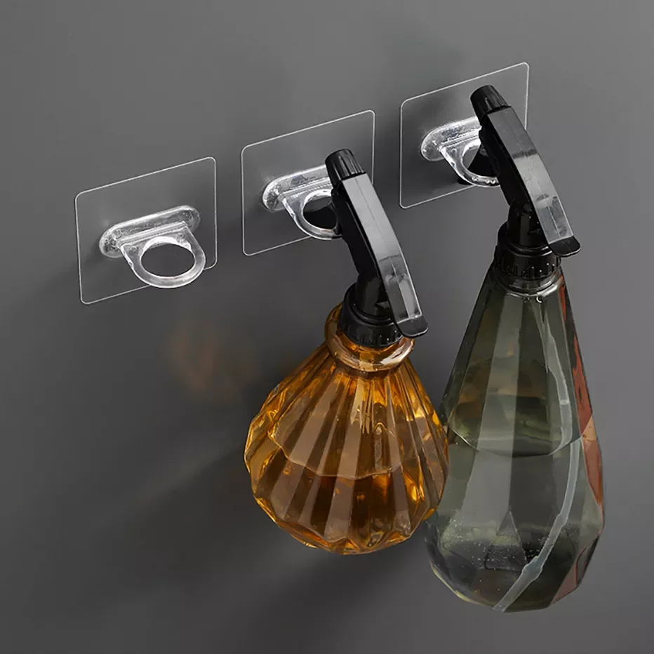 

2023NEW Clear Round Hooks Self-adhesive Wall Mounted Hand Soap Dispenser Bottles Holder Cabinet Wardrobe Shelf Support Rack