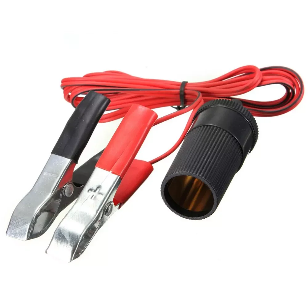 

Inch 12V Battery Terminal Clip-on Car Cigarette Lighter Socket Adapter, Splitter Plug Extension Cord with Battery Clamps