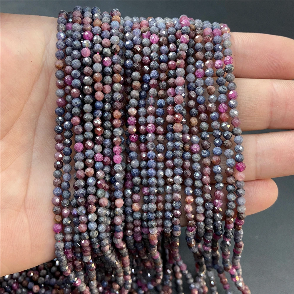 Wholesale Faceted Natural Stone Ruby Sapphire Beads 2mm 3mm Round Gem Stone Loose DIY Beads for Jewelry Making Accessries 15"