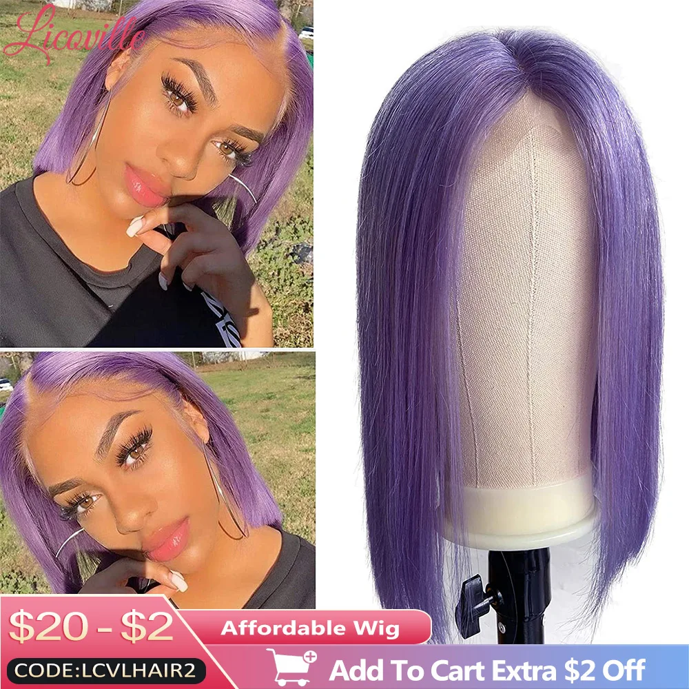 Purple Lace Front Wig Purple Bob Brazilian Hair Closure Human Wigs Body Wave Glueless 13x1x4 T Part Cheaper Natural Frontal Deep