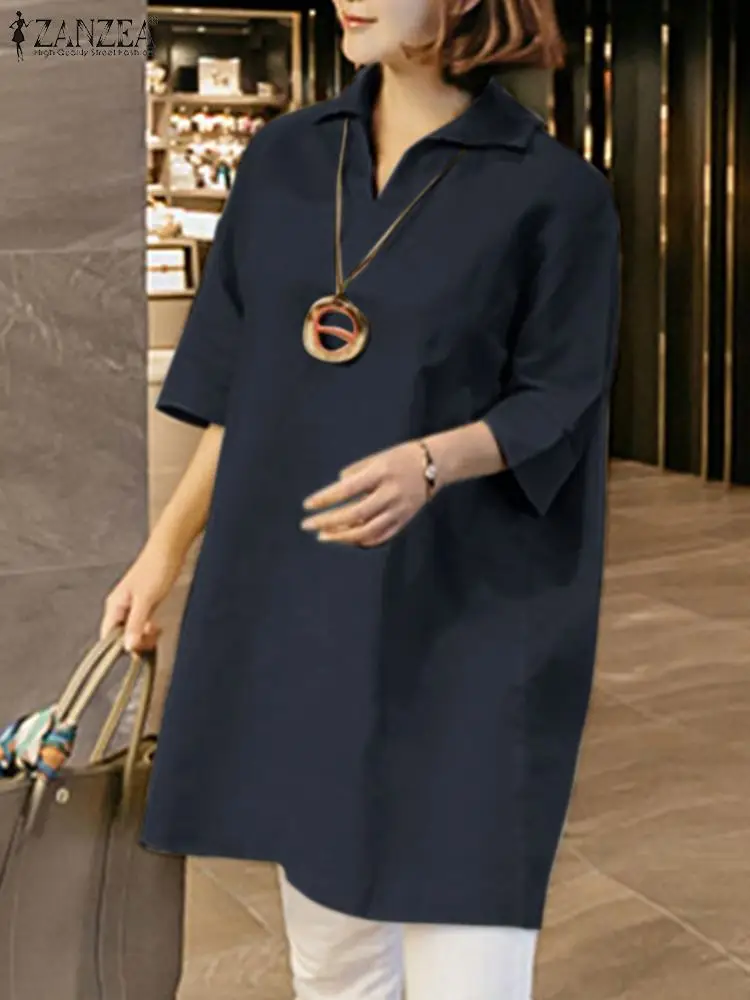 

Женские Стильные повседневные праздничные топы ZANZEA, Женская Осенняя блузка с рукавом 3/4 и V-образным вырезом, Однотонная рубашка, элегантная...