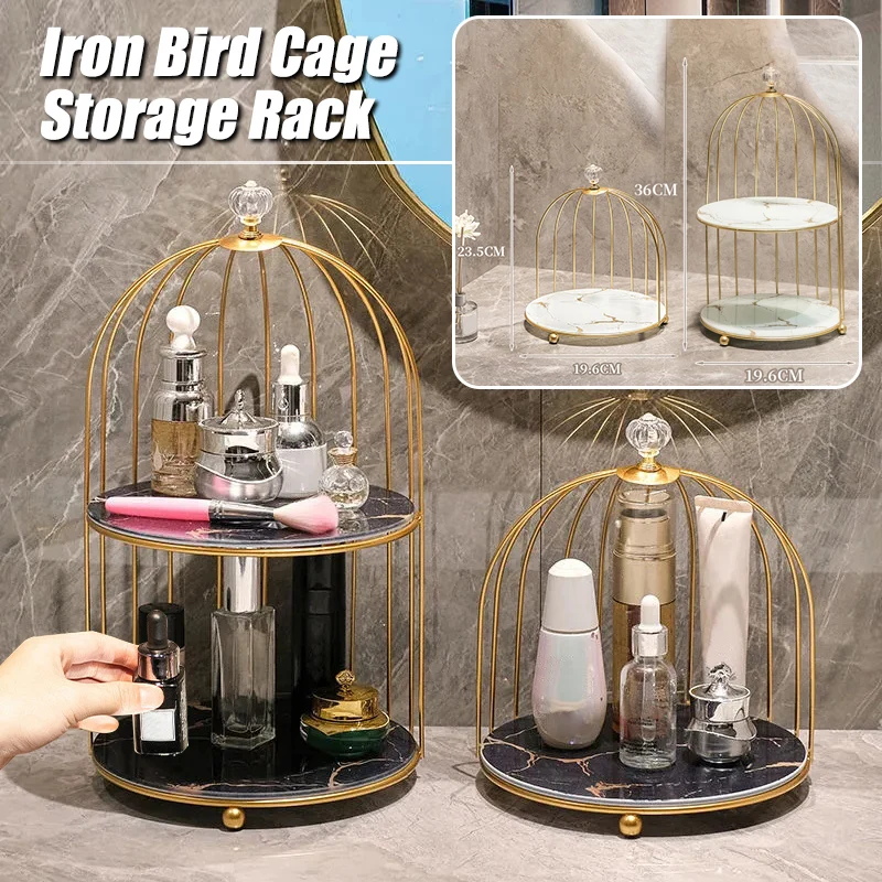 

Nordic INS Iron Art Bird Cage Double Layer Perfume Cosmetic Skin Care Product Storage Rack Jewelry Organizer Display Shelf Tray
