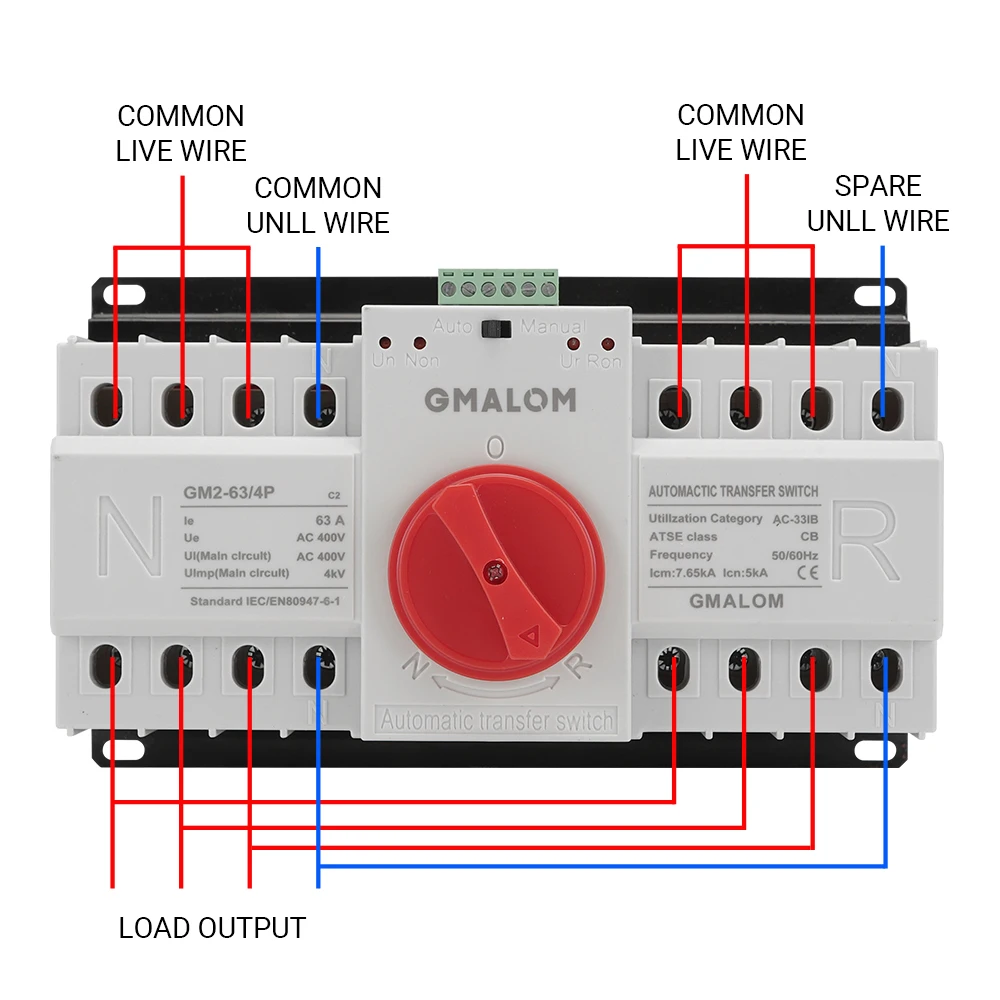Автоматический резервный переключатель с двойным питанием AC230V 50/60 Гц MCB